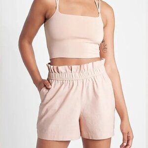 Express PaperBag Pull On Shorts Women Small Elastic Waist Peach Linen Blend Chic